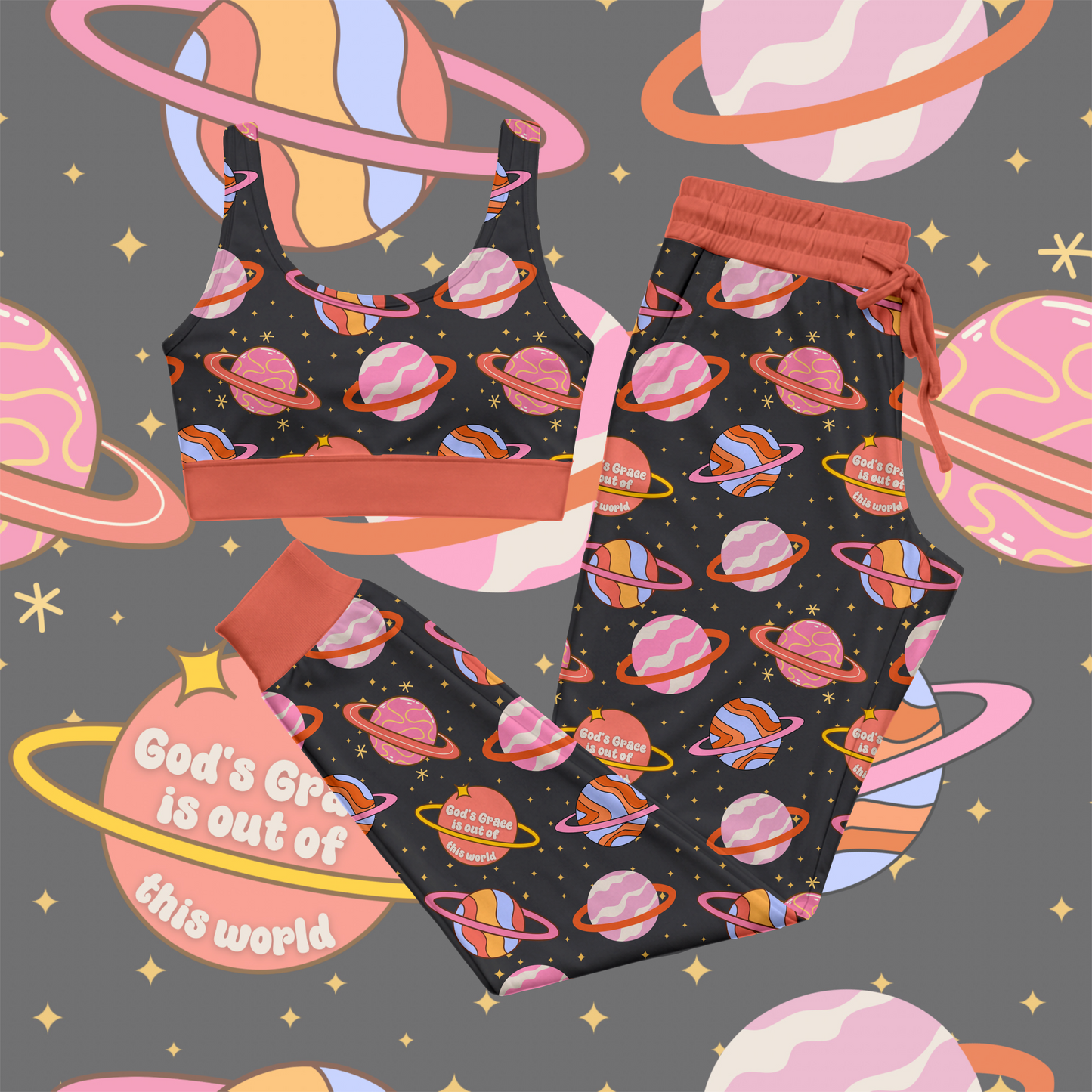 God's Grace Coral: Womens Bralette Set